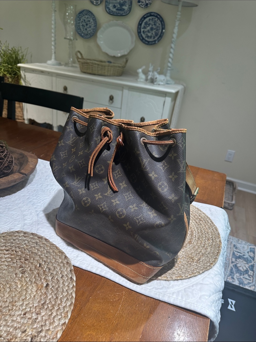 Louis Vuitton Monogram Canvas Bucket Bag with Tan Trim